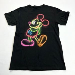 DISNEY Neon Mickey Mouse Tshirt Black Tee Top Colors Hipster Unisex Size Small
